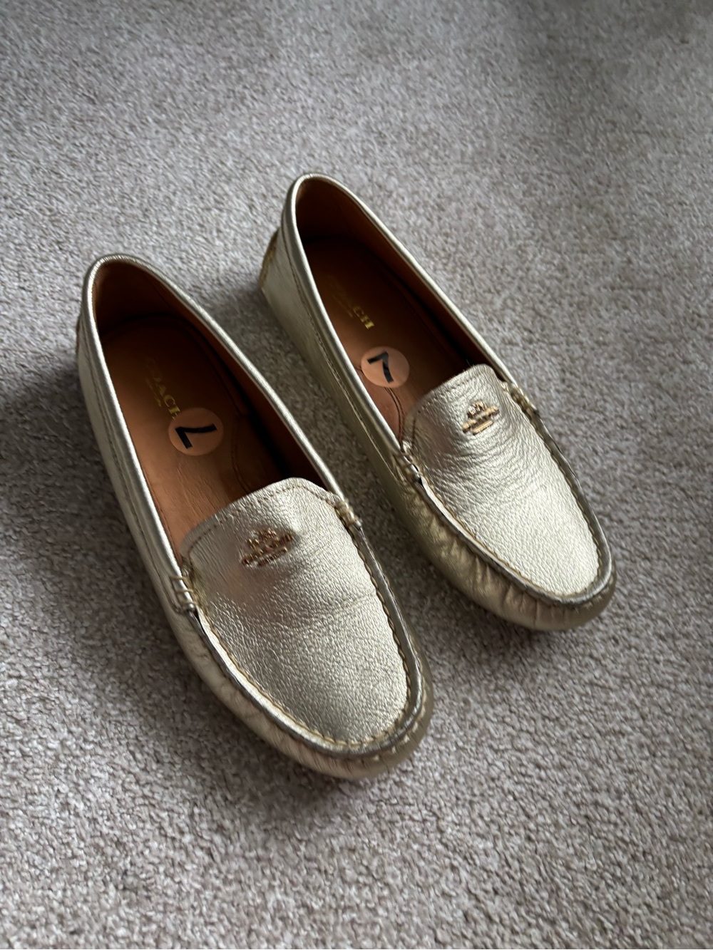 Coach Amber Gold Leather Loafers 7 driving shoes